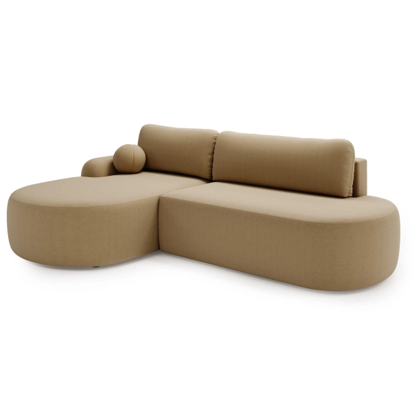 BEŻOWY NAROŻNIK Z FUNKCJĄ SPANIA DO SALONU AGAT O W TKANINIE LAMBI - PÓŁPROFIL